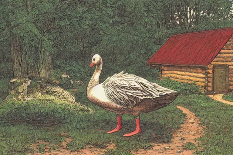 Image similar to country road cabin goose by moebius