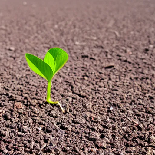 Prompt: a single sprout grows in a barren desert, low angle 8k HD nature photo