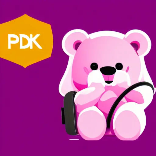 Image similar to iconic vector logo of cute cuddly pink bear with a podcast microphone, melodic, headphones, music, streaming, dreamy, isometric, adorable, octane render, golden ratio, 4k UHD, iconic design