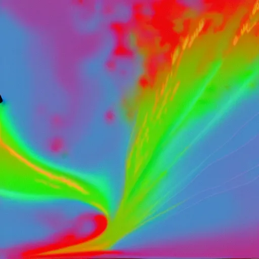 Image similar to a CFD Simulation of a spaceshuttle, Colourful, Multiphase flow