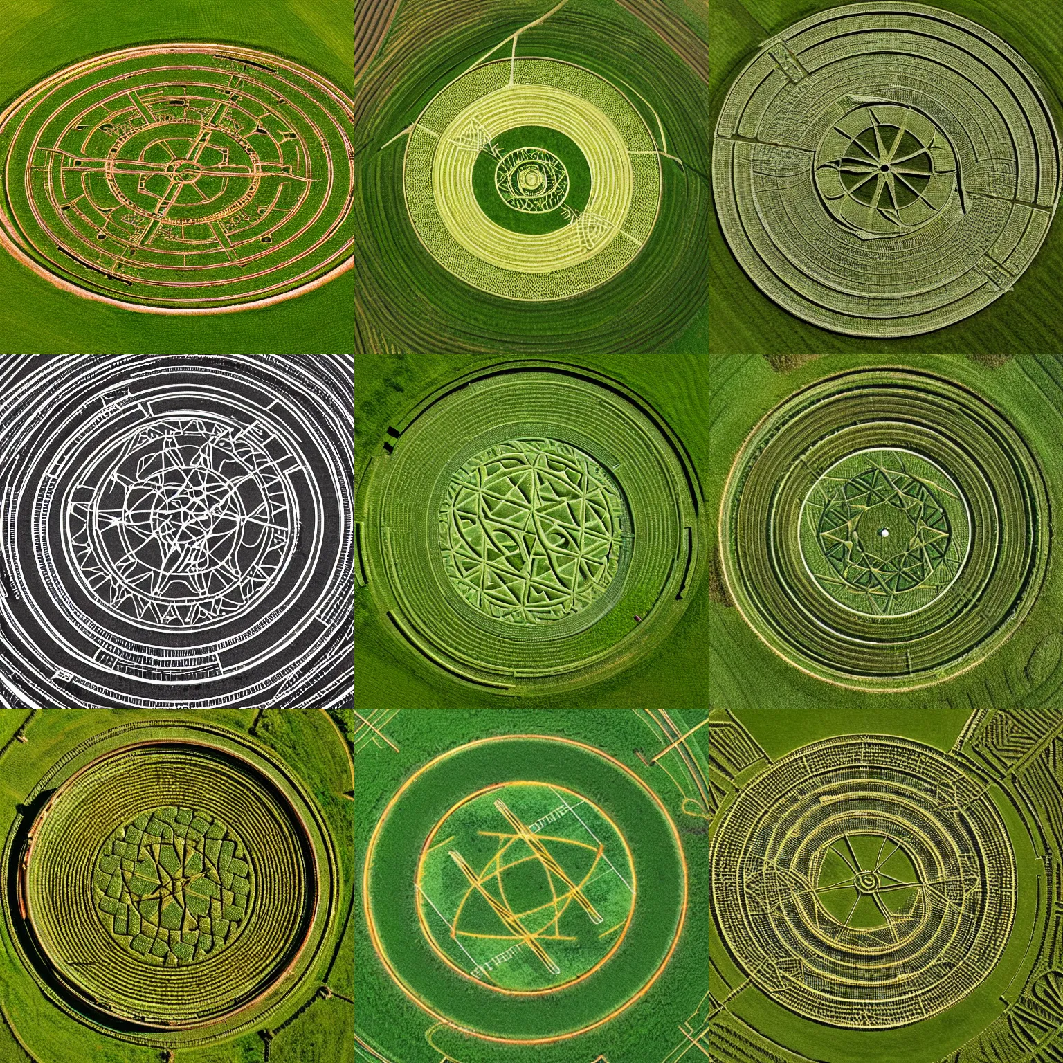 Prompt: aerial view, crop circle of 2 0 2 1, intricate, high detail, weat, england