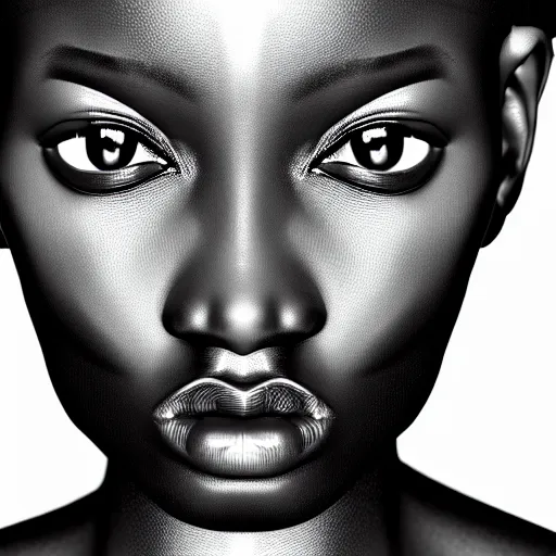Image similar to UHD African woman, realistic, correct details, cosmic dynamic lighting, symmetrical face, accurate face, in the style of renaissance Michelangelo