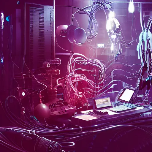 Image similar to conception of a android organs from a corrupted industry with fordism style background, liquids, cables, skeleton, robotic arm, cyberpunk style, details, studio lighting, realism, complex lights