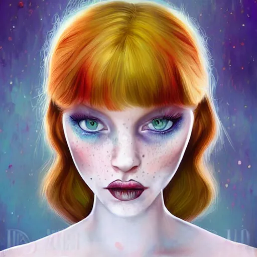 Image similar to a red haired, beautiful woman with blue / green eyes, some freckles, pale skin deep focus, elegant, digital painting, smooth, sharp focus, 8 k, art by jasmine becket griffith and tim burton
