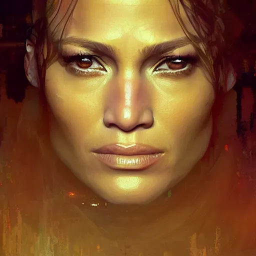 Prompt: jennifer lopez, hyperrealistic portrait, bladerunner street, art of elysium by jeremy mann and alphonse mucha, fantasy art, photo realistic, dynamic lighting, artstation, poster, volumetric lighting, very detailed face, 4 k, award winning