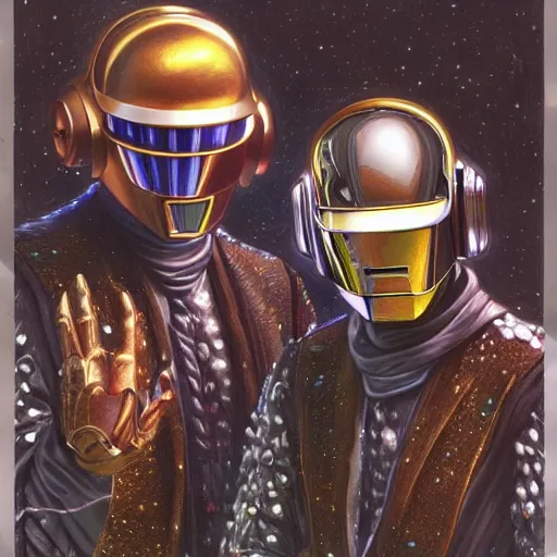 Image similar to Daft Punk as fantasy D&D characters, close-up portrait art by Donato Giancola and James Gurney, digital art, trending on artstation