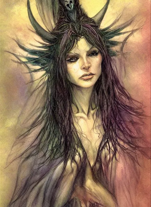 Image similar to portrait of lithe female sorceress of the fey, beautiful! coherent! dungeons and dragons character, by brian froud, strong line, night color, high contrast