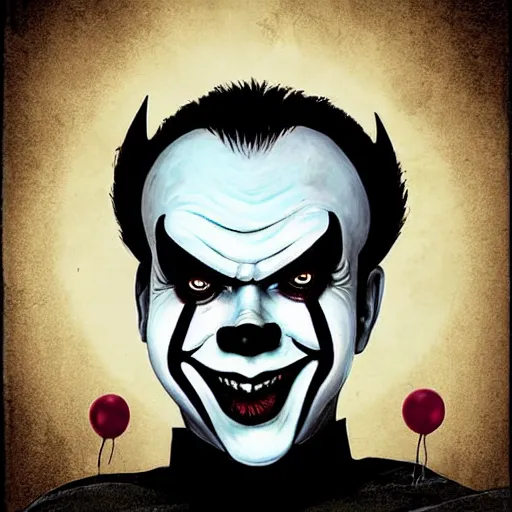 Image similar to portrait of pennywise mixed with batman by aalto alvar