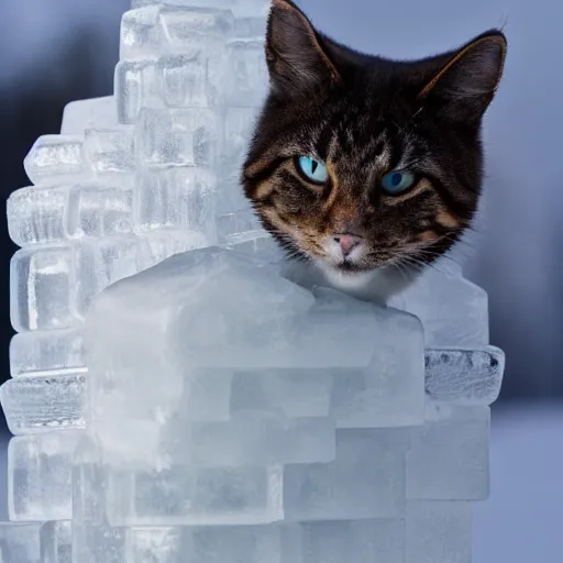 Prompt: ice sculpture of a cat, award winning photography, cinematic