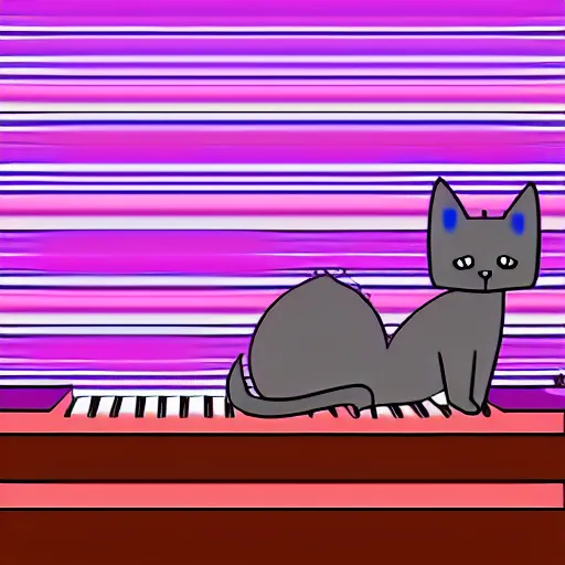 Image similar to cat playing piano synthwave digital art