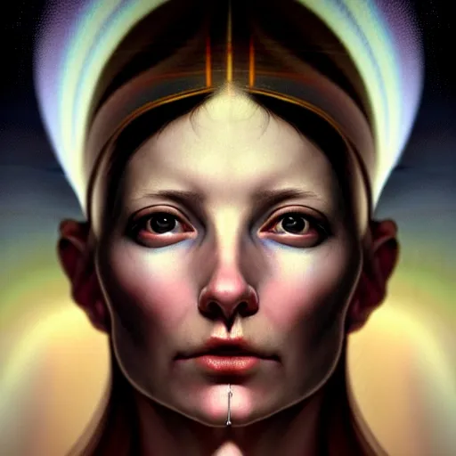 Prompt: Colour Caravaggio style Photography of Beautiful woman with highly detailed 1000 years old face wearing higly detailed sci-fi halo above head designed by Josan Gonzalez. Woman holding cigarette in between fingers , Many details . In style of Josan Gonzalez and Mike Winkelmann andgreg rutkowski and alphonse muchaand Caspar David Friedrich and Stephen Hickman and James Gurney and Hiromasa Ogura. volumetric natural light