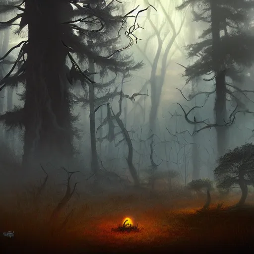 Prompt: a digital painting of evil giant toads emerging from the fog in a spooky forest, by Larry Elmore, trending on ArtStation