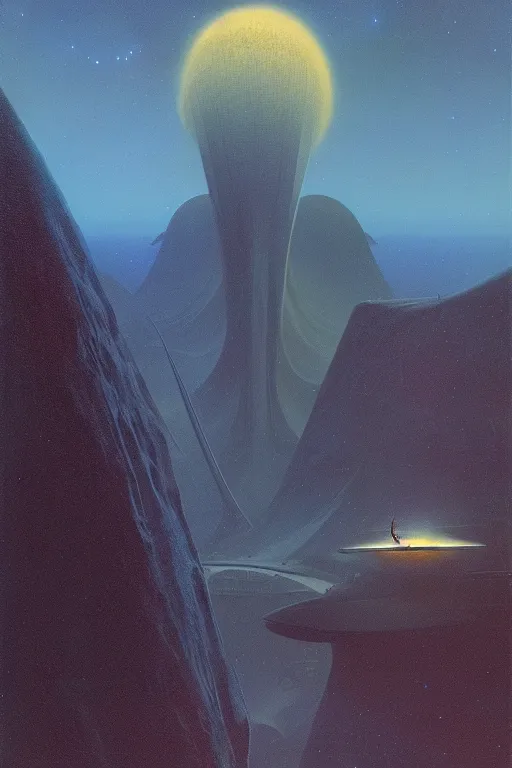 Image similar to emissary space by arthur haas and bruce pennington and john schoenherr, cinematic matte painting, zaha hadid building, photo realism, dark color palate, blue hour stars, desolate jungle landscape,