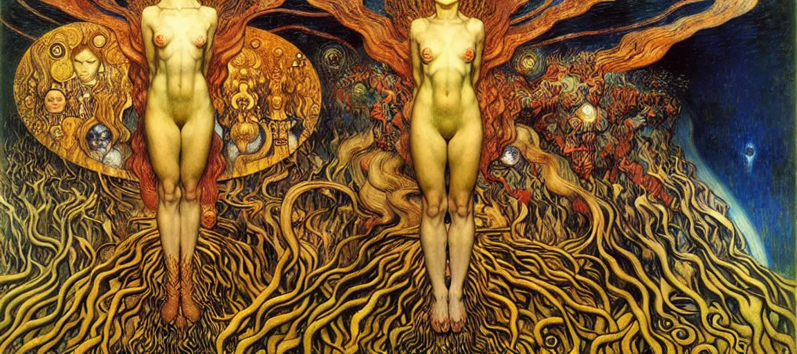 Image similar to Divine Chaos Engine by Karol Bak, Jean Delville, William Blake, Gustav Klimt, and Vincent Van Gogh, symbolist, visionary