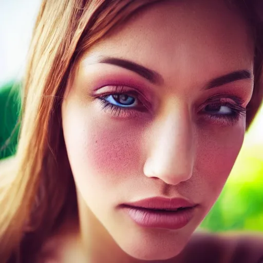 Image similar to a closeup portrait of a beautiful woman, extreme chromatic aberration, distortion, highly detailed