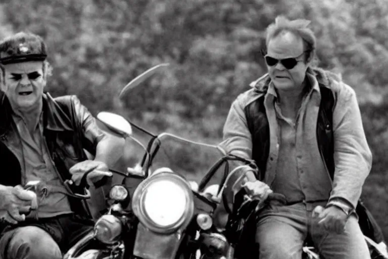 Image similar to Jack Nicholson plays Pikachu Terminator, scene where he rides motorbike