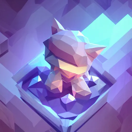 Image similar to low poly, high resolution textures, ultra smooth textures, smooth shadows, isometric view, 1 6 bit colors, made in blender, fat chibi grey cat, volumetric lighting, fantasy, hyper realistic, by riot games artist, from league of legends, backlit