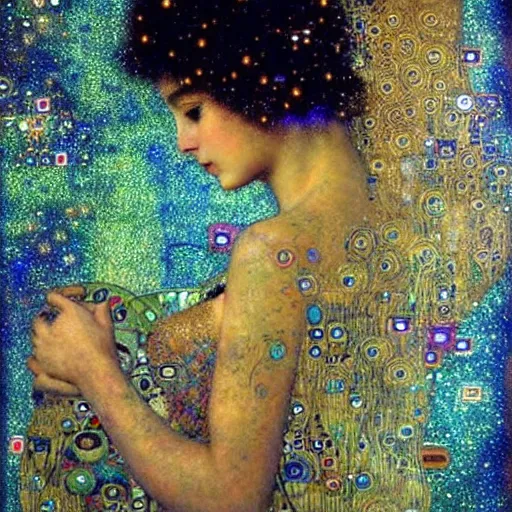 Image similar to dreamy angels cybernetic, in the cosmos, 🌌 intricate detail, klimt, royo,