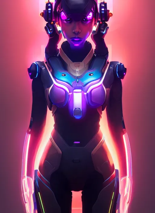 Prompt: symmetry portrait of dva from overwatch, sci - fi, tech wear, glowing lights intricate, elegant, highly detailed, digital painting, artstation, concept art, smooth, sharp focus, illustration, art by artgerm and greg rutkowski and alphonse mucha