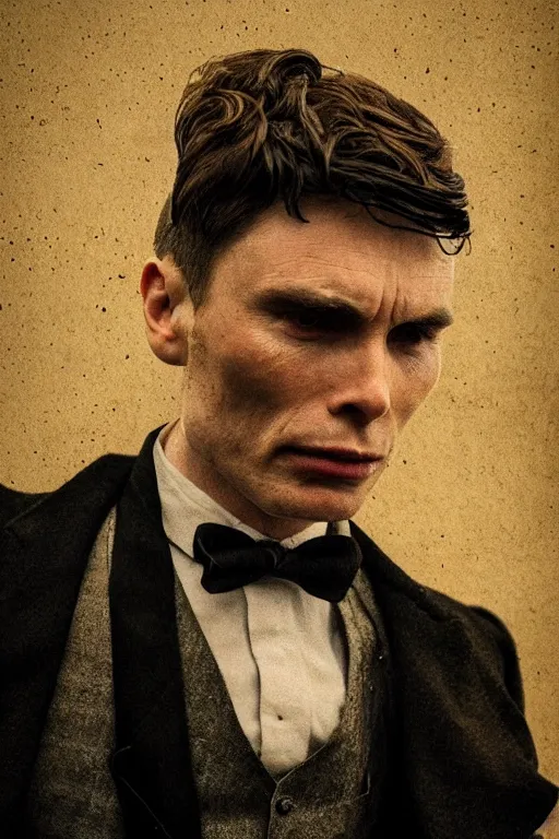 Prompt: portrait Cillian Murphy in Peaky Blinders (((screaming))) very very very angry evil beautiful face, Perfect detailed face, front view fire in the background, dramatic, gloomy, dark, bleak, cheerless, desolate, impressive, tragic, cinematic, dull colours, dark colour scheme, atmospheric by Christopher Nolan