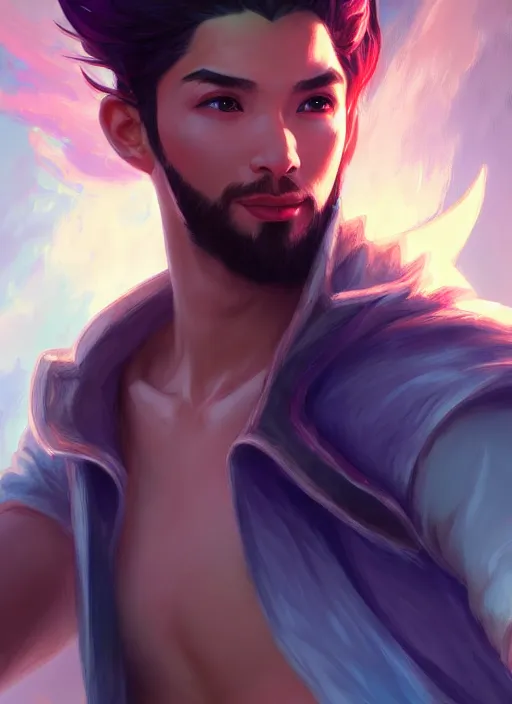 Prompt: handsome lux fortune from league of legends, half body shot, path traced, realistic, highly detailed, high quality, digital painting, hd, alena aenami, lilia alvarado, shinji aramaki, karol bak, alphonse mucha, tom bagshaw