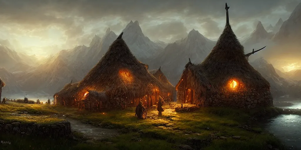 Image similar to beautiful viking village, digital art, landscape, fantasy art, octane render, ureal engine, high detail, very realistic, by greg rutkowski. by james gurney