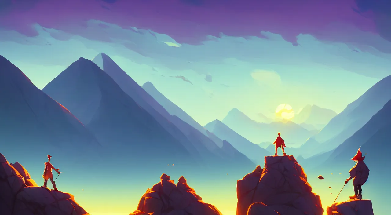 Image similar to a man who has a green square instead of a head in the middle of the ocean at sunset mountains are visible in the background, in marble incrusted of legends heartstone official fanart behance hd by Jesper Ejsing, by RHADS, Makoto Shinkai and Lois van baarle, ilya kuvshinov, rossdraws global illumination