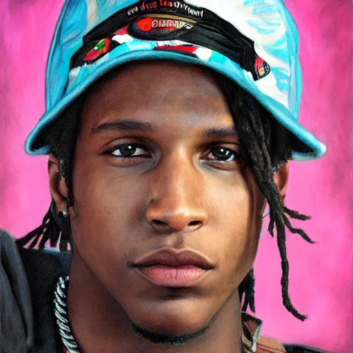 Image similar to asap rocky in the style of keith thompson, magic the gathering art, detailed portrait