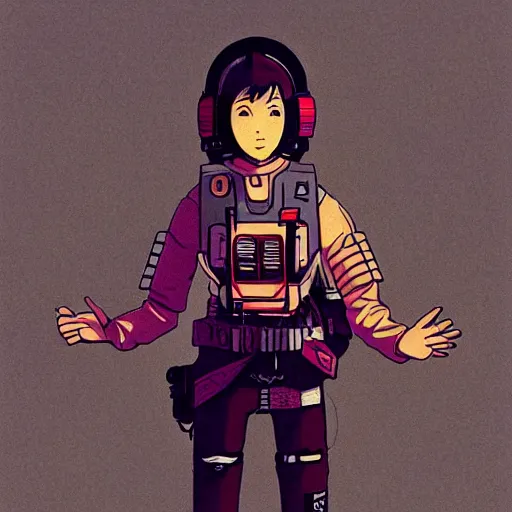 Image similar to full body portrait of a renegade rebel pilot, cool woman, 1 9 8 0 s japanese science fiction, studio ghibli style, by katsuya kondo, illustration, character portrait, concept, detailed masterpiece