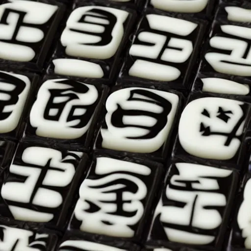 Prompt: Mahjong tiles made out of black and white chocolate forming 13 orphans