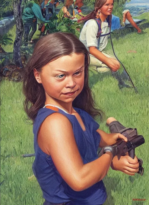 Prompt: greta thunberg, artwork by earl norem, detailed digital art, trending on Artstation