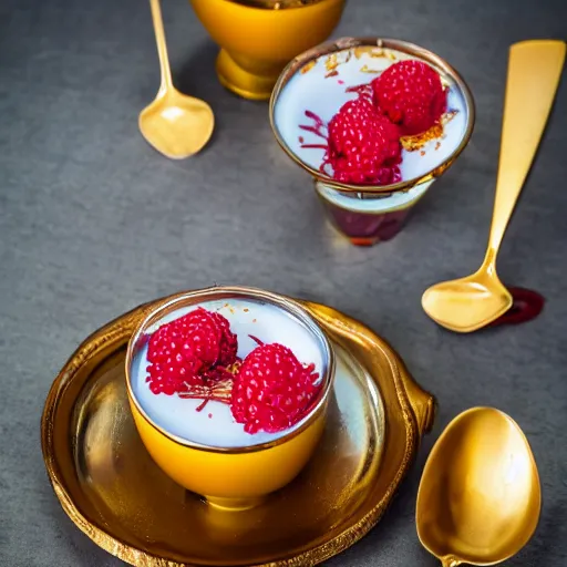 Image similar to extremely delicious looking photo of beautiful sweet unique style dessert in fancy stylish cup, very expensive top quality product, michelin star, most perfect desert on the world, small manufacture, unique style, 8 k, product photography, professional studio photography