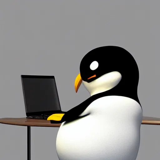 Prompt: pingu sitting behind a computer, 3 d render, painted by mark ryden, art, epic lighting