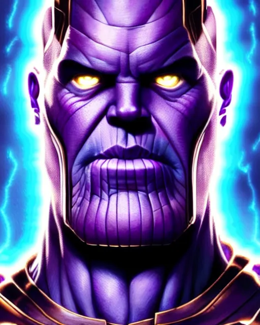 Prompt: Thanos portrait, The Avengers digital art, intricate fire designs, elegant, highly detailed, sharp focus, art by Artgerm and Greg Rutkowski and WLOP