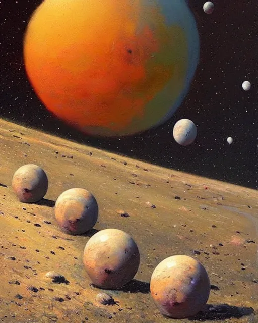 Image similar to spheres in space painted with oil paints. artwork by scott listfield, trading on artstantion, very colourfu, detailed, Beautiful