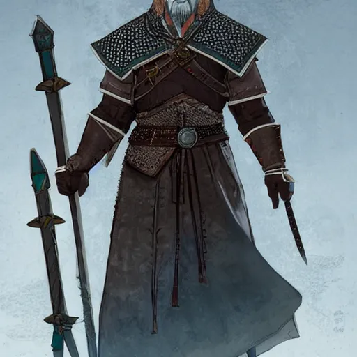 Prompt: Kalmar of the Waalsdet. Concept art of a powerful medieval whaling captain. Witcher 3 character design by James Gurney and Mœbius