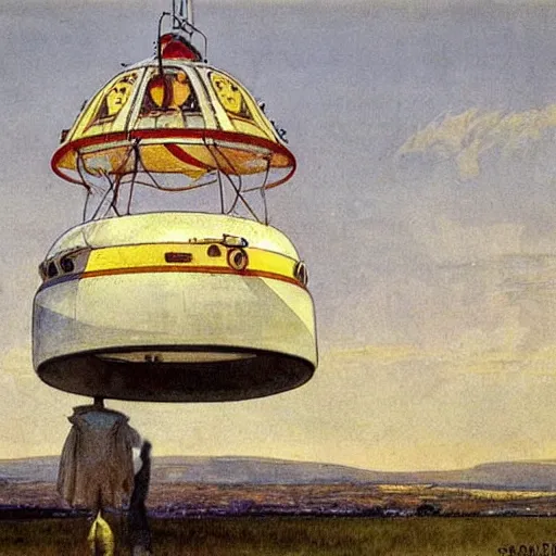 Image similar to painting of a ufo , fine art, painted by carl larsson , art deco