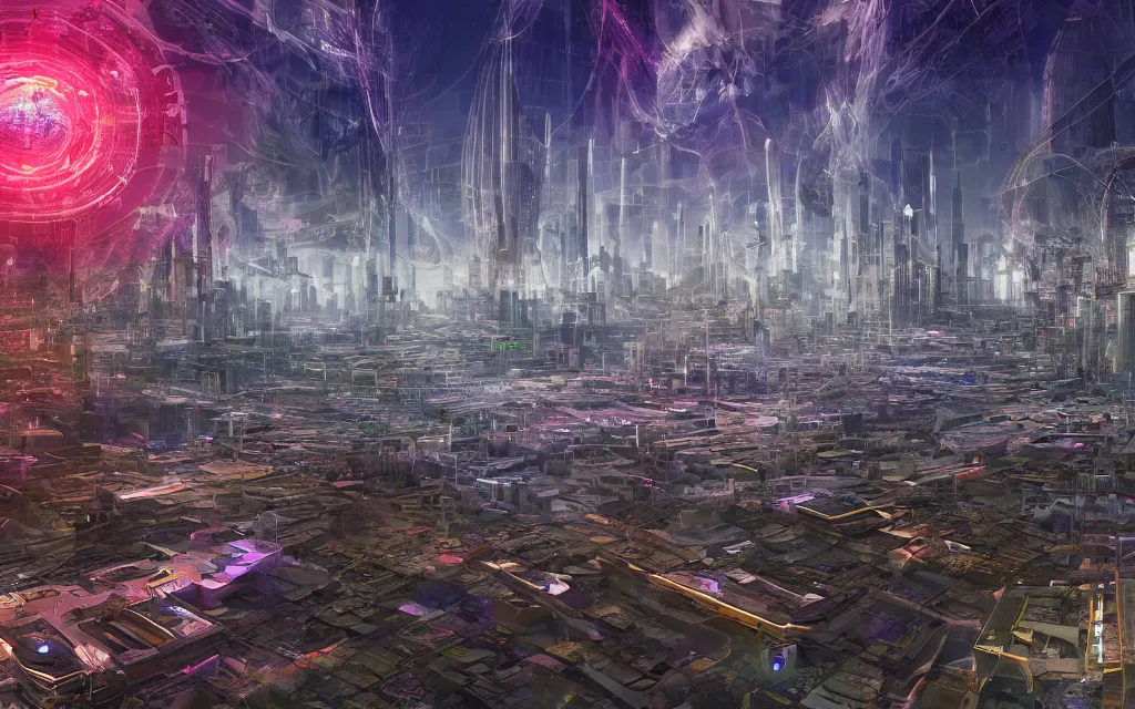 Prompt: prophecy of a techno - spiritual utopian city, perfect future, award winning digital art