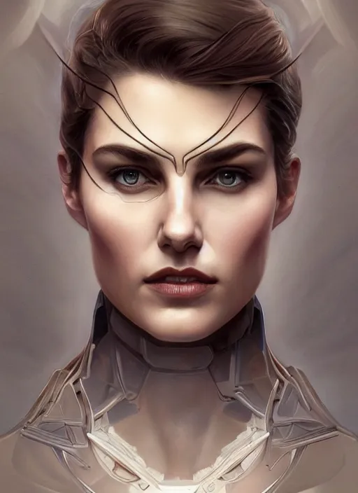 Image similar to symmetry!! tom cruise, machine parts embedded into face, intricate, elegant, highly detailed, digital painting, artstation, concept art, smooth, sharp focus, illustration, art by artgerm and greg rutkowski and alphonse mucha, 8 k