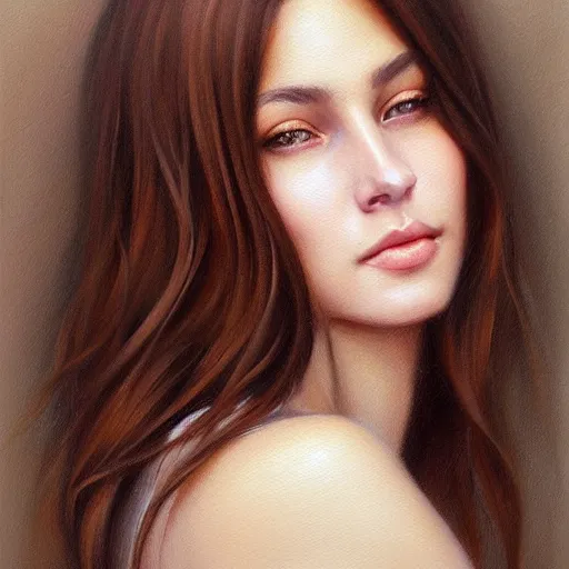 Prompt: a portrait of a very beautiful woman with a thin scar across her left cheek, brown eyes, shoulder-length brown hair, illustration, soft lighting, soft details, painting oil on canvas by mark arian by artgerm, trending on artstation, 4k, 8k, HD