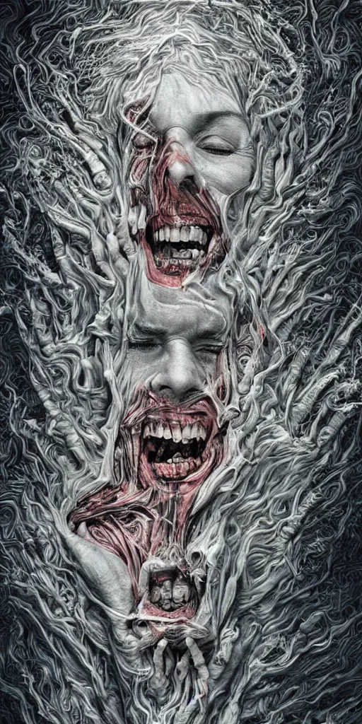 Image similar to insanely surreal depiction of god's in immense pain, hyper detailed by random artists