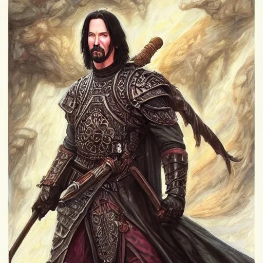 Image similar to Keanu Reeves as a fantasy D&D character, portrait art by Donato Giancola and James Gurney, digital art, trending on artstation