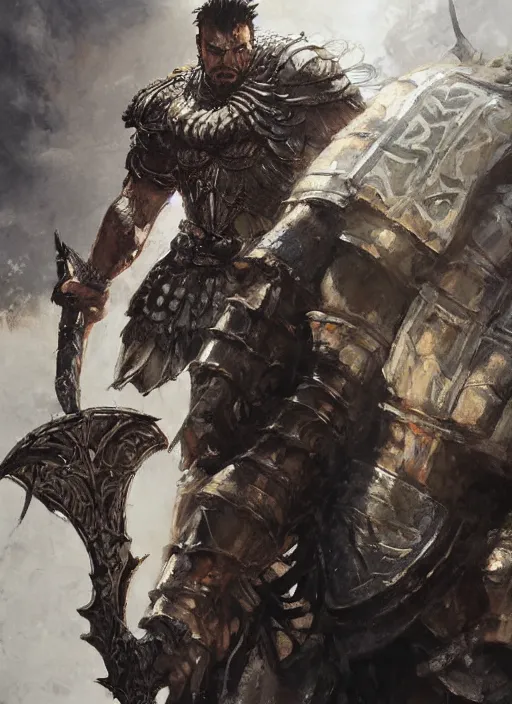 Image similar to ancient historically accurate depiction of the Bible Character Goliath of Gath, the Philistine warrior giant in ancient persian chainmail armor, dramatic lighting art by Yoji Shinkawa by Richard Schmid by greg rutkowski by Sandra Chevrier by Jeremy Lipking cinematic dramatic