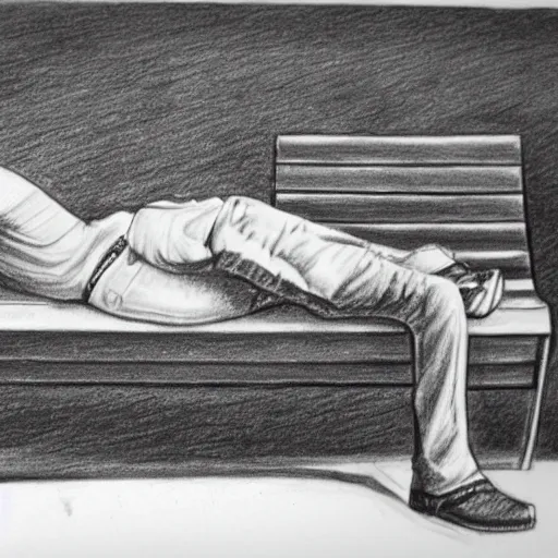 Image similar to pencil sketch of kid rock sleeping on a bench,