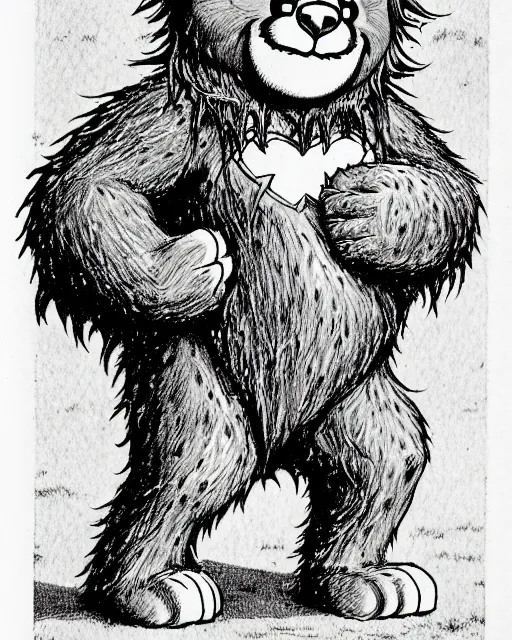 Prompt: a care bear as a d & d monster, pen - and - ink illustration, etching, by russ nicholson, david a trampier, larry elmore, 1 9 8 1, hq scan, intricate details, high contrast