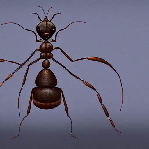 Image similar to A large ant queen standing on her hind legs, realistic detailed digital art