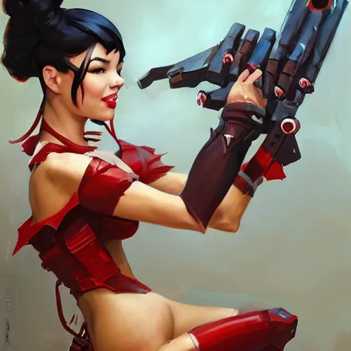 Image similar to greg manchess portrait painting of partially armored vampirella as overwatch character, medium shot, asymmetrical, profile picture, organic painting, sunny day, matte painting, bold shapes, hard edges, street art, trending on artstation, by huang guangjian and gil elvgren and sachin teng