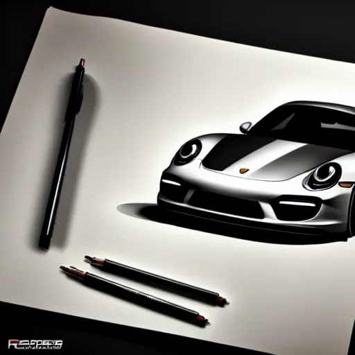 Image similar to illustrated realistic Porsche designed by Apple, backlit by rossdraws