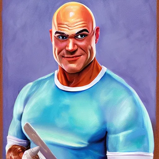 Image similar to painting of mr. clean cosplaying as gigachad