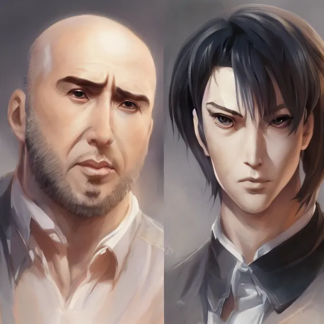 Image similar to anime portrait of bald nicolas cage neutral expression face straight on headshot even lighting no hair by stanley artgerm lau, wlop, rossdraws, james jean, andrei riabovitchev, marc simonetti, and sakimichan, trending on artstation